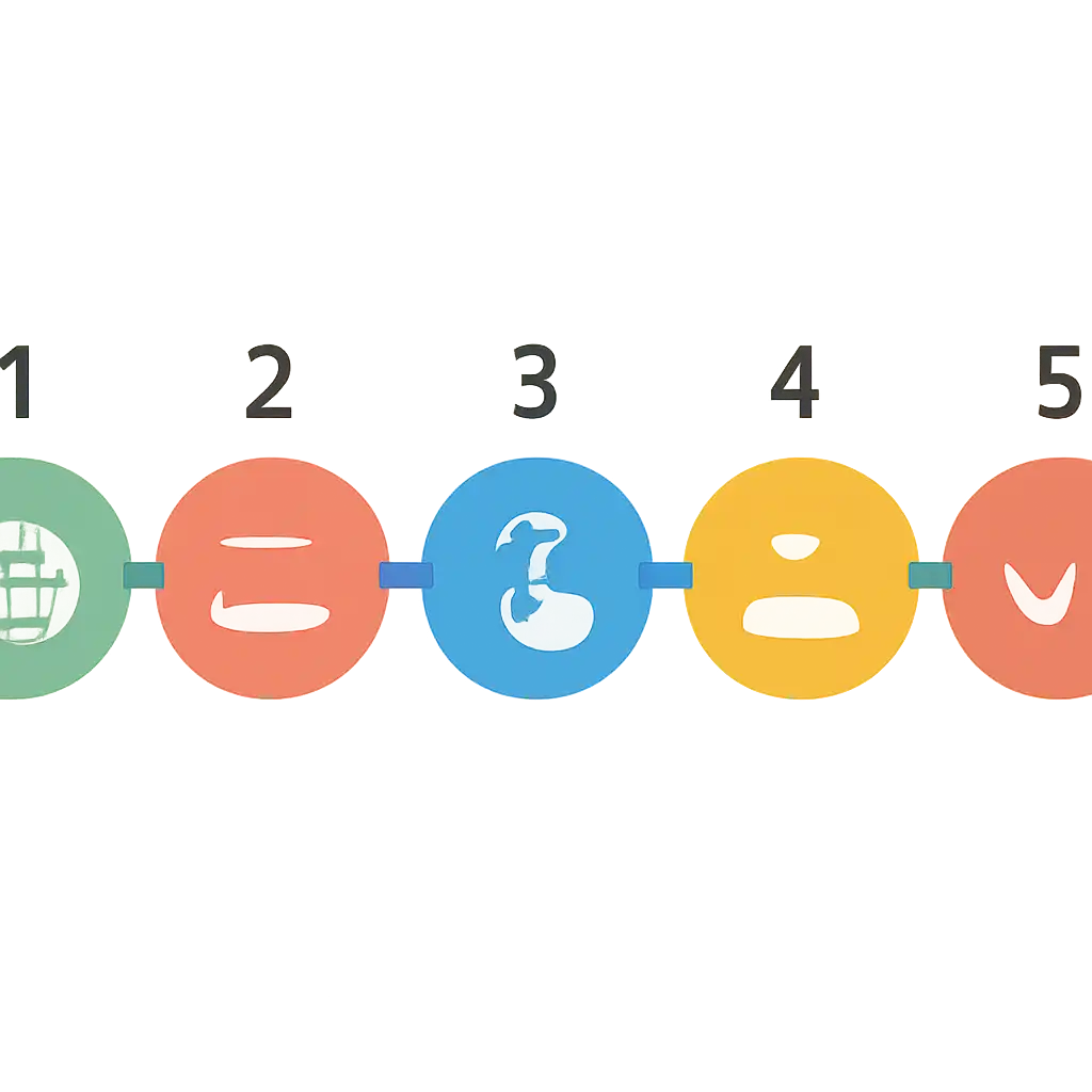 Five numbered circular icons connected by arrows in a horizontal flow, Where to Play Plinko Game in India steps