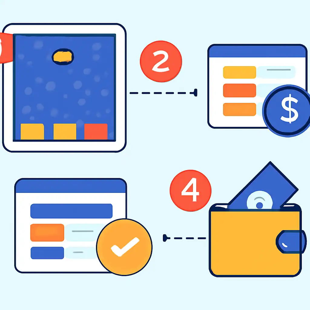 Annotated step diagram: payout tables process with numbered callouts, Plinko Game