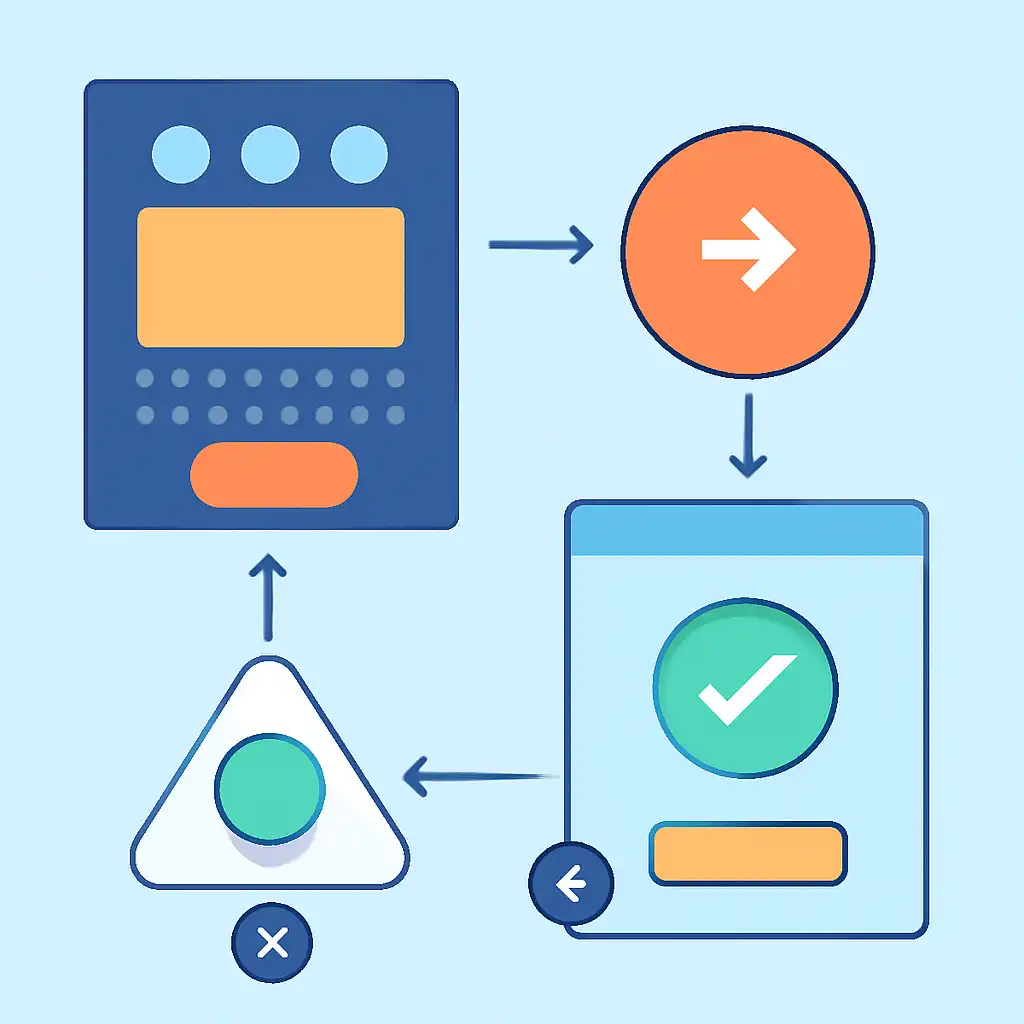 Annotated step diagram: the interface explained process with numbered callouts, Plinko Game